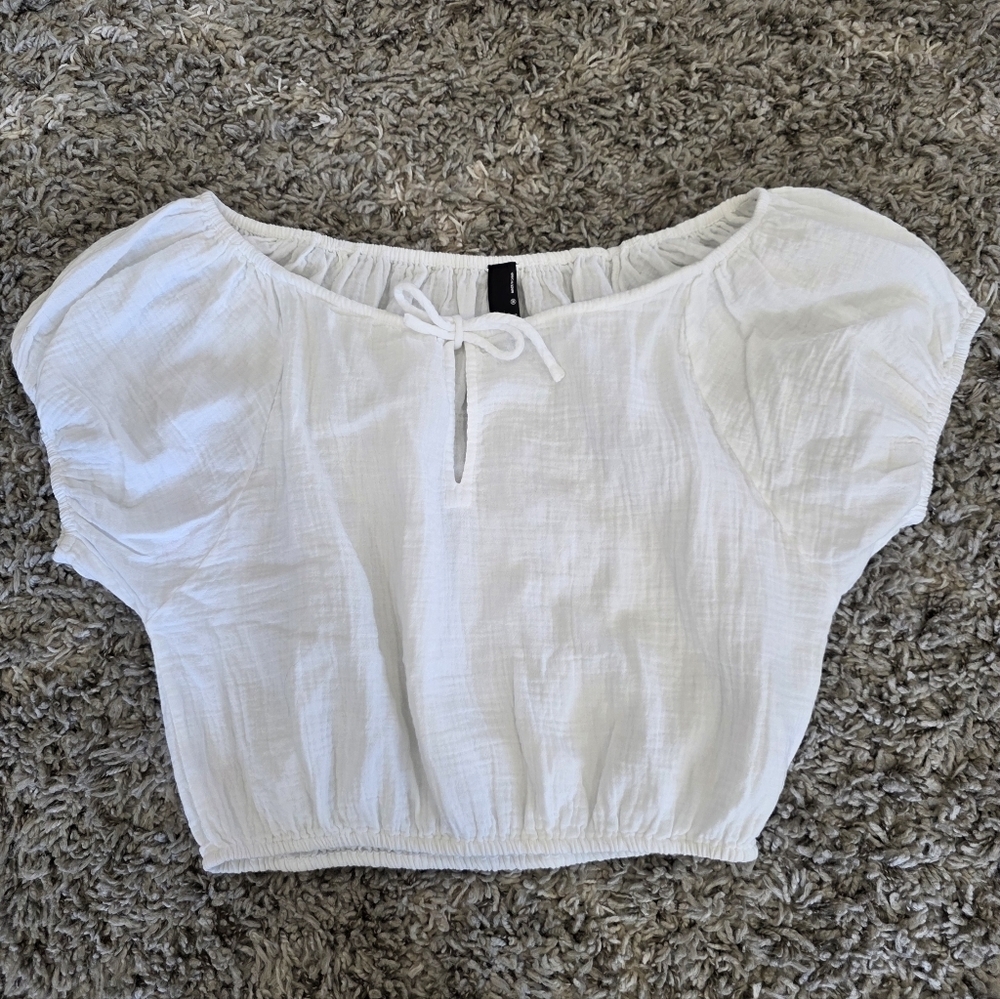 bobi Boatneck Tie Front Cropped Short Sleeve Top Size Medium